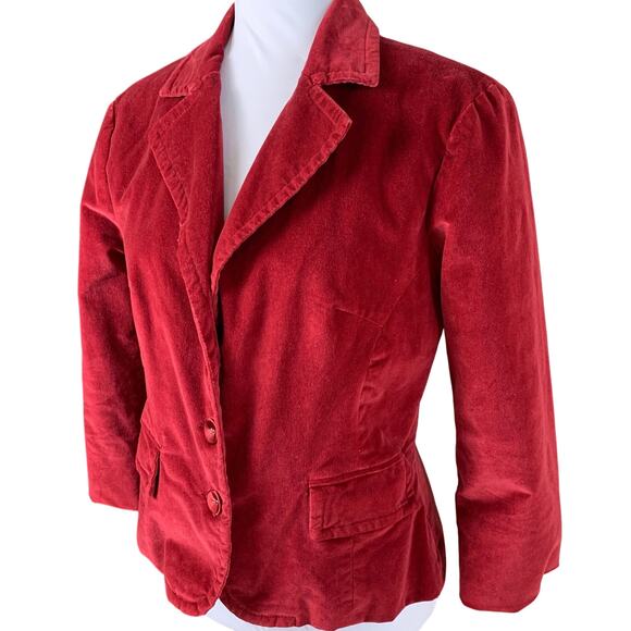 Vintage Rampage Size L Velvet Blazer Jacket Red Wine Satin Buttons Holiday - Picture 1 of 8